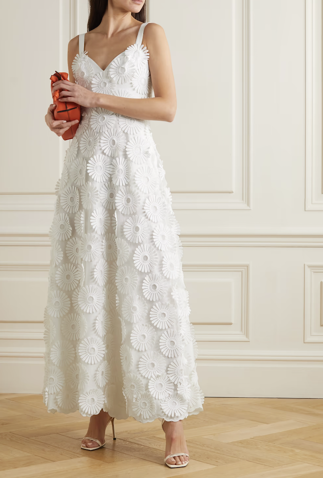 Appliquéd Cotton-Blend Tulle Maxi Dress