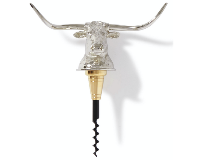 A silver longhorn corkscrew.