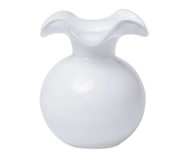 A white glass bud vase by Vietri.