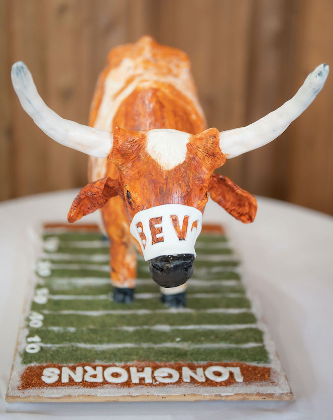 Not Your Ordinary Cakes designed a 3-D sculpture of the University of Texas mascot, Bevo, for the groom's cake.