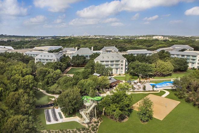 Arial shot of the 300-acre resort and wedding venue, Hyatt Regency Hill Country Resort and Spa, in San Antonio, Texas