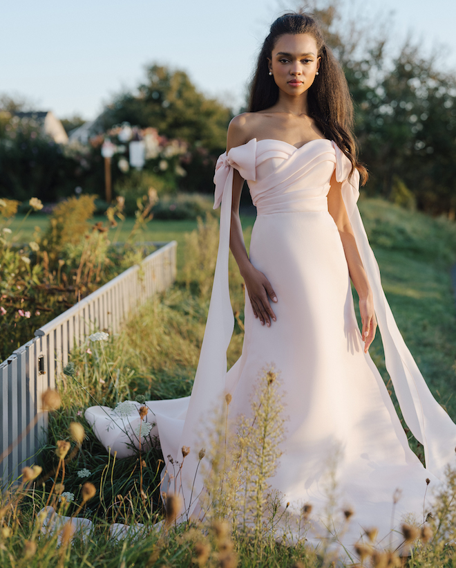 A pink wedding gown by Anne Barge. 