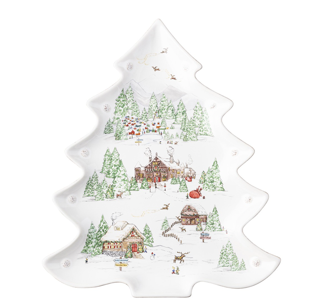 A white Christmas tree platter.