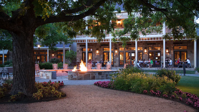 Exterior of newly-renovated hotel and wedding venue, Hyatt Regency Lost Pines Resort & Spa in Bastrop, Texas.