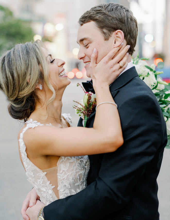 The bride and groom wed in Downtown Houston at the Ballroom at Bayou Place.