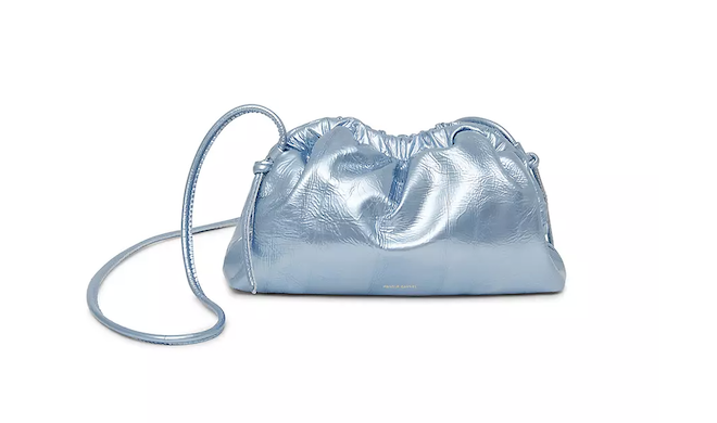 Mini cloud blue metallic leather clutch by Mansur Gavriel 