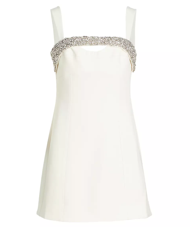 "lenny" embellished white mini dress with keyhold neckline by Simkhai