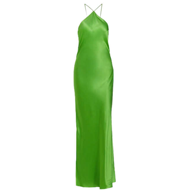 Green satin maxi dress