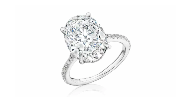 A chunky pave diamond engagement ring available at Houston jeweler, Zadok Jewelers.