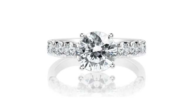 A silver round diamond double band engagement ring available at Zadok Jewelers.