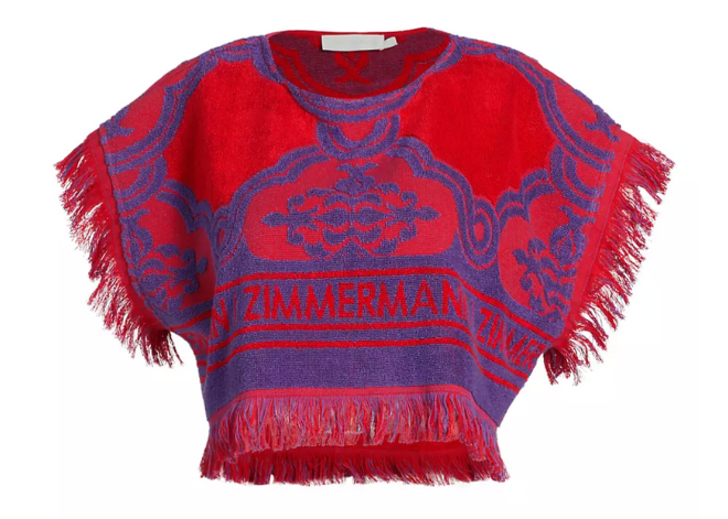 tropical red and prurple zimmerman terry cloth crop top.