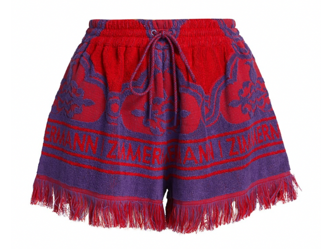 Tropical red and white terrycloth drawstring shorts