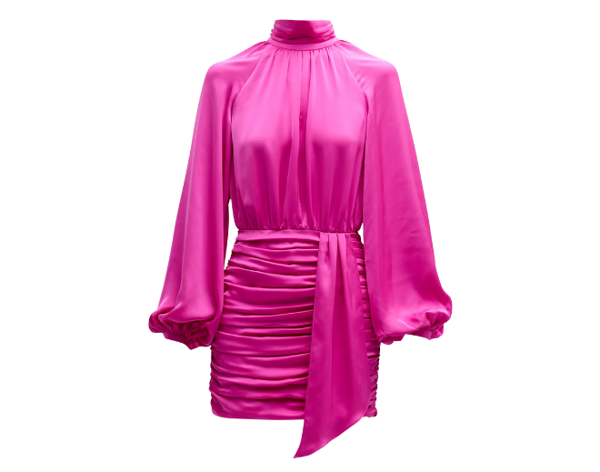 Long sleeve pink satin mini dress