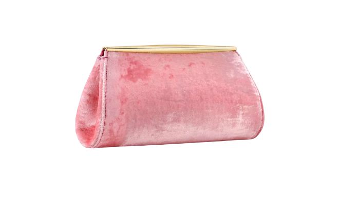 Pink crushed velvet clutch with gold hardware. 