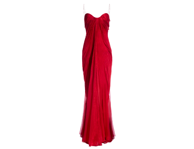 Red stapless ballgown