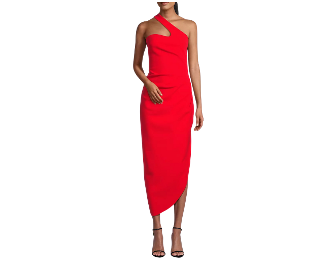 One shoulder red cocktail dress. 