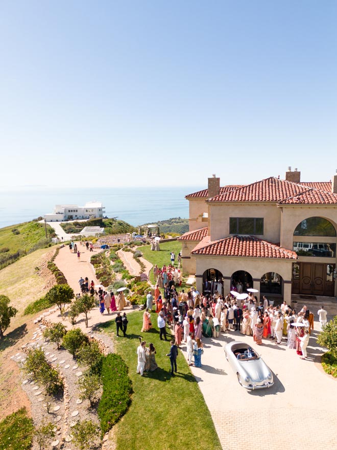 The bride and groom's sahaadi ceremony overlooks the Pacific Ocean in Malibu. 