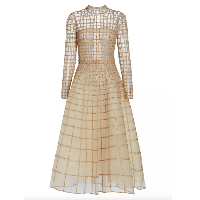 The Crystal Grid Cocktail Dress by Oscar de la Renta is a perfect for after-party attire for the bride.