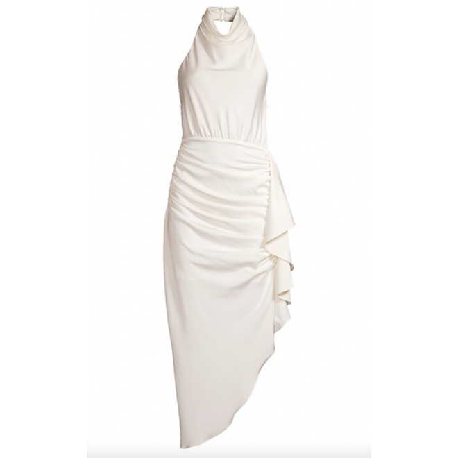 A white halter cocktail dress by Misha available at Saks Fifth Avenue.