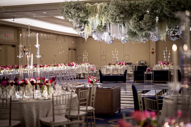 The New Year's Eve wedding is held in the ballroom at the Houstonian Hotel, Club and Spa.