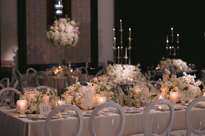 In the ballroom of The Post Oak Hotel at Uptown Houston, is detailed in florals and decor by Plants N' Petals.