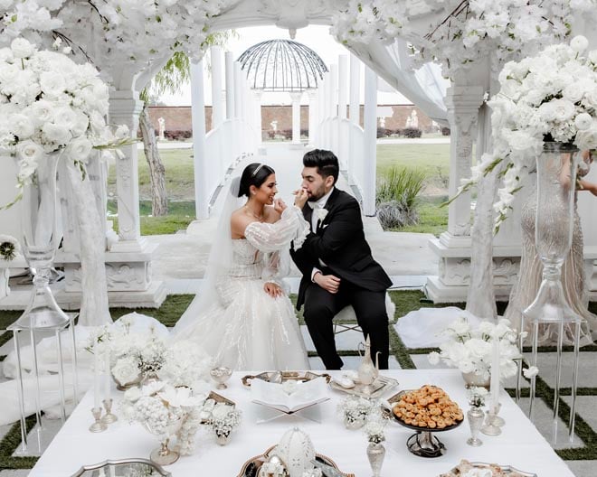 A black and white Persian wedding at the Sans Souci Ballroom. 