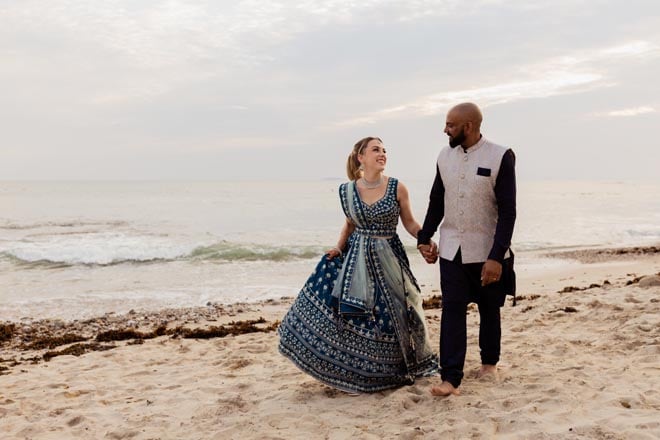 The bride and groom wed with a tropical Indian-fusion wedding in Mexico.