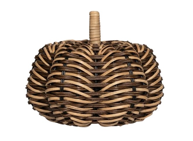 A brown wicker pumpkin.