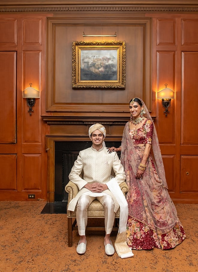 The bride and groom wed with a grand South Asian wedding in Houston.