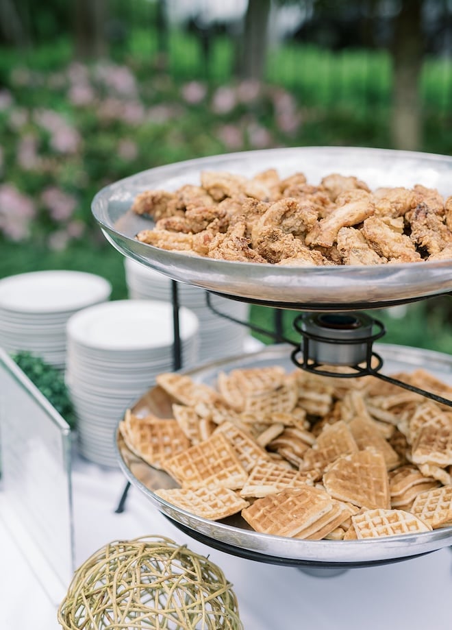 Chicken and waffle bites are served at a Houston reception.