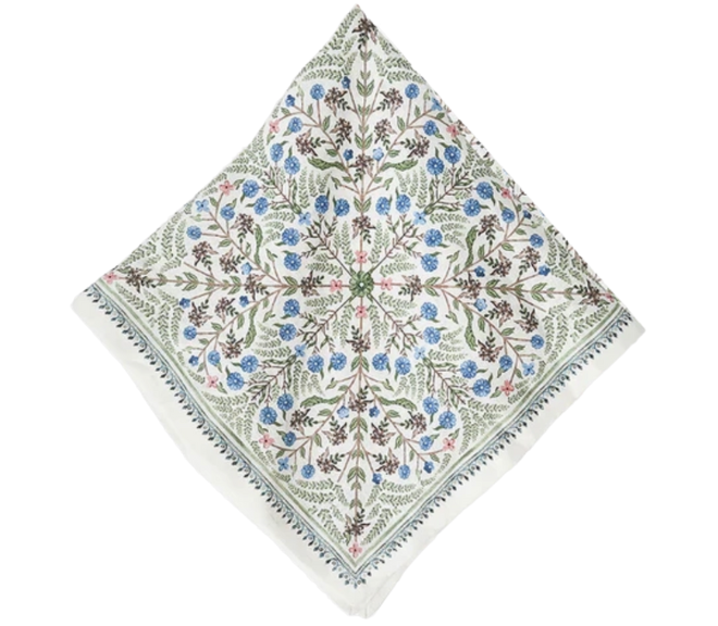 Juliska napkin with a floral print.