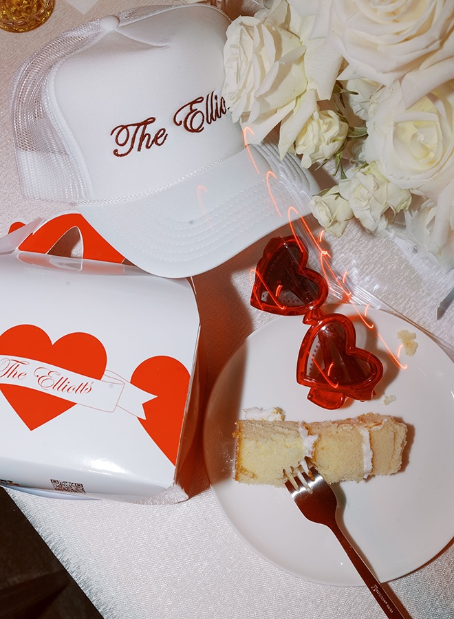 As a late night snack, the bride and groom have happy meals in custom packaging as their wedding favors for guests.