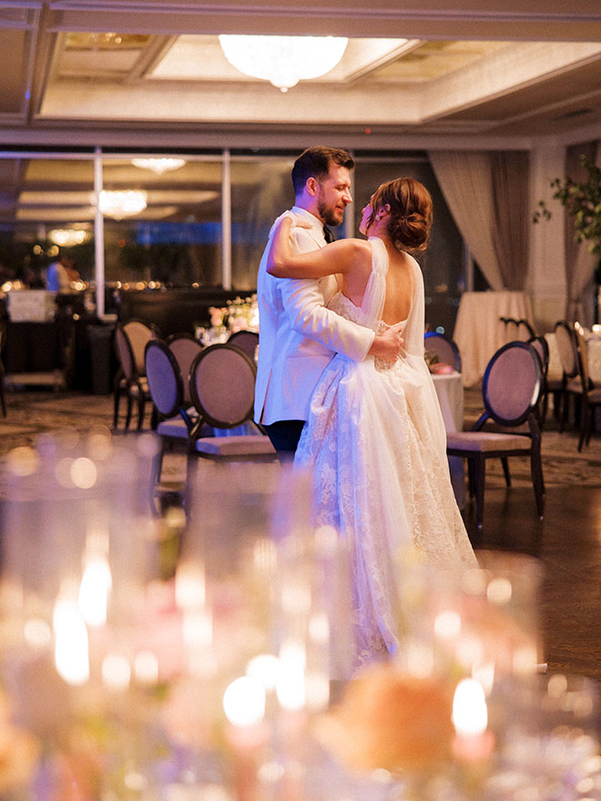 The bride and groom share a private last dance.