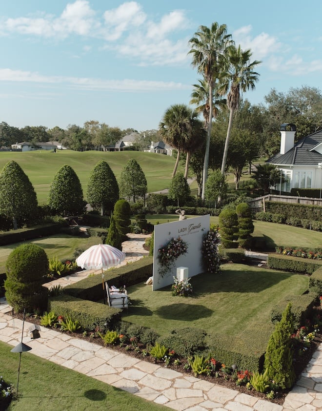 An aerial view of the lawn where the Bridgerton-inspired bridal shower was.