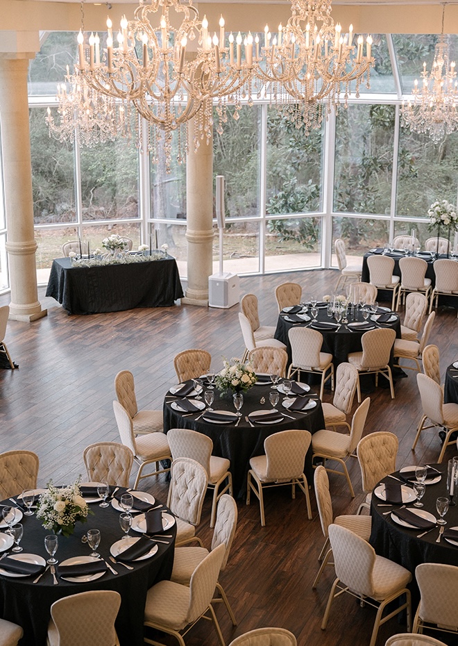A black and white wedding reception in Houston. 