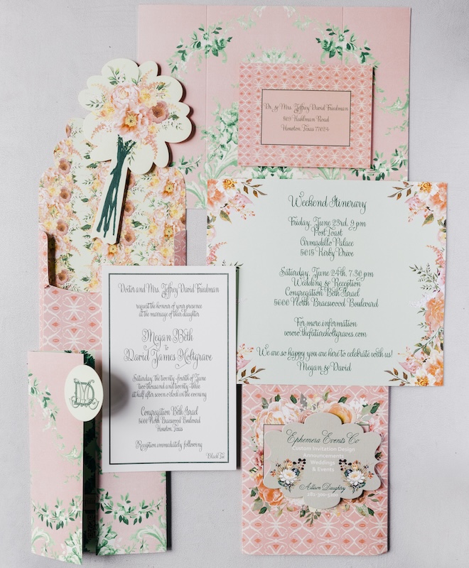Orange and pink wedding stationery and invitations. 