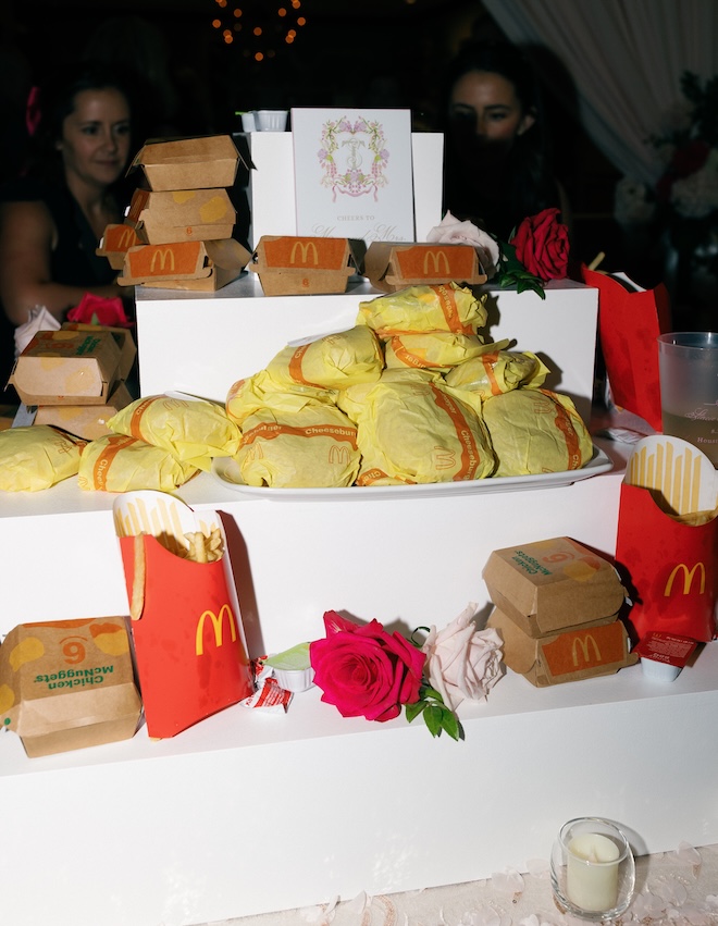 A tower of McDonald's is served at the wedding reception.