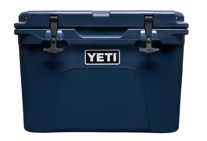 A navy Yeti cooler for a newlywed holiday gift guide.