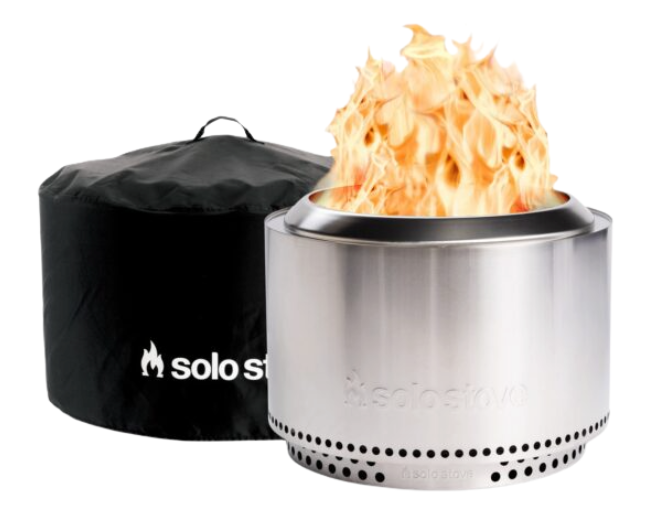 A silver, circular fire pit available at Bering's for newlywed holiday gift guide.