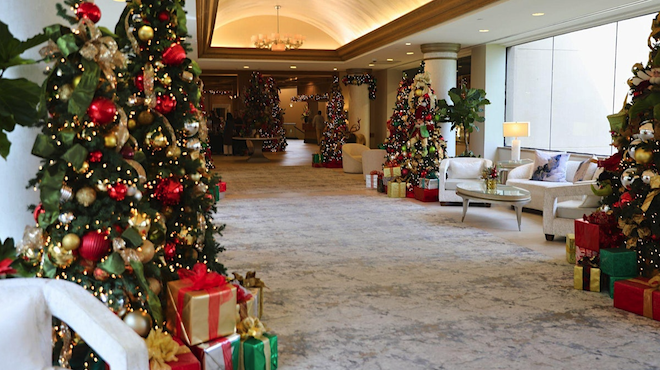 The promenade at The San Luis Resort decorated for Christmas. 
