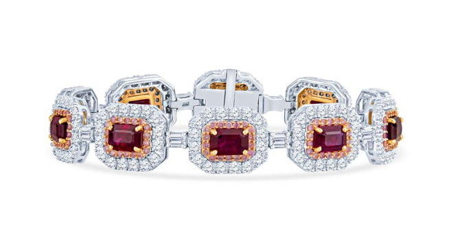 Ruby and diamond halo bracelet. 