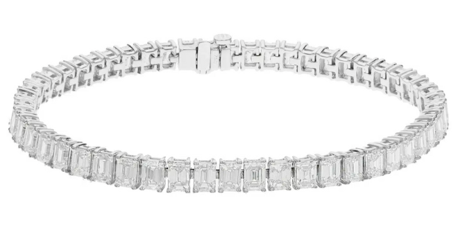 Emerald cut diamond tennis bracelet. 