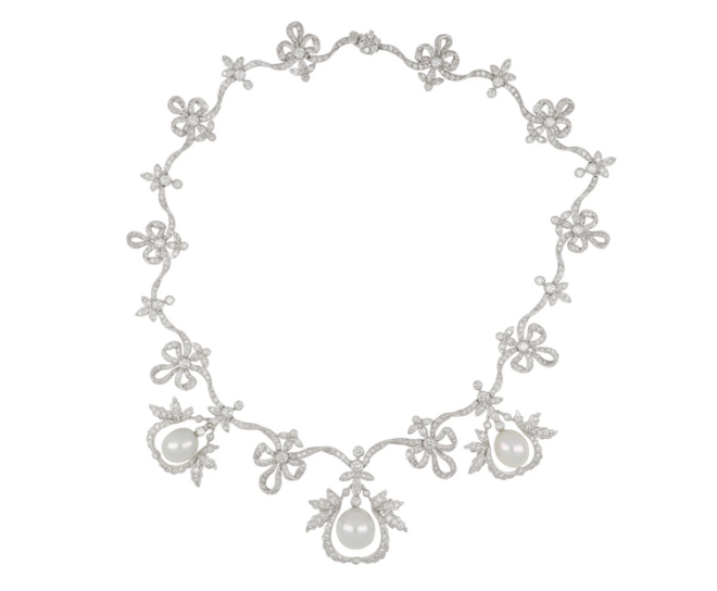 Pearl and diamond garland necklace. 