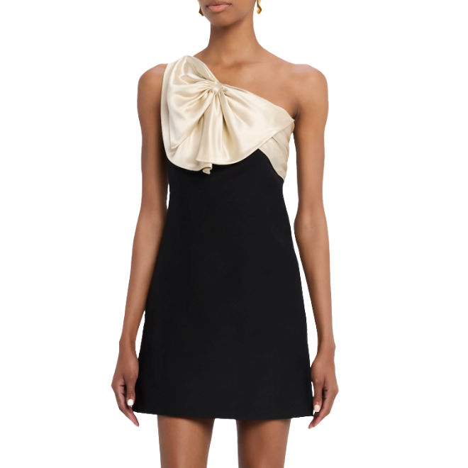 A satin bow one-shoulder mini dress by Valentino Garavani. 