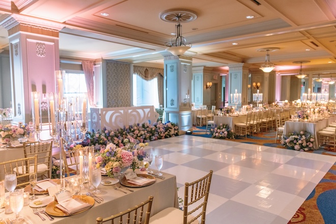 The couple celebrates with a European countryside wedding in the ballroom of Hotel ICON.