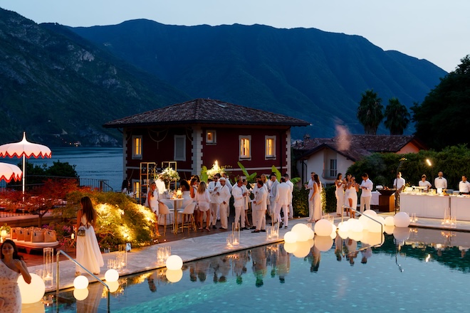 The bride and groom host out-of-town wedding guests at a villa in Lake Como, Italy.