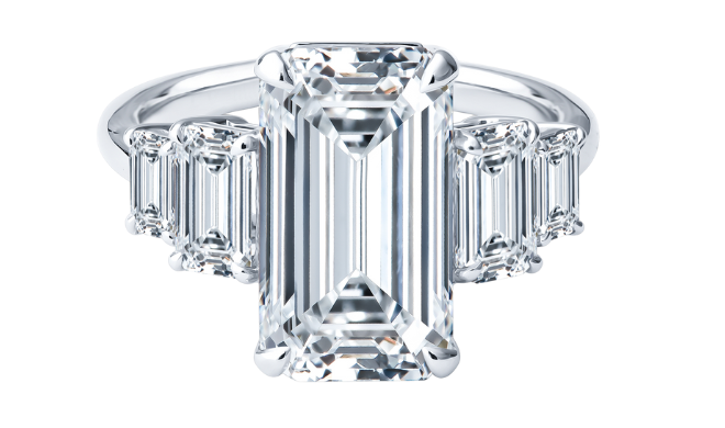 An elongated emerald cut ring from Shaftel Diamonds.