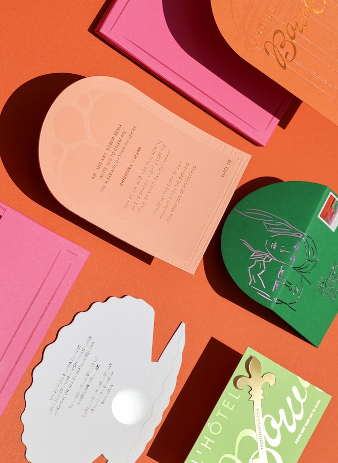 Colorful wedding stationery and invitations for a vibrant French Riviera wedding.