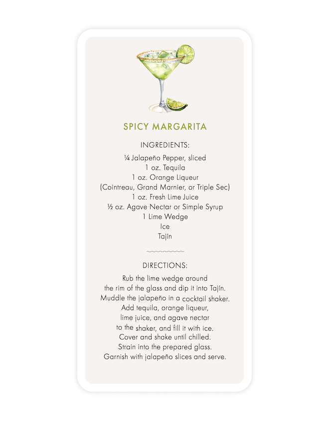 A spicy margarita recipe card. 