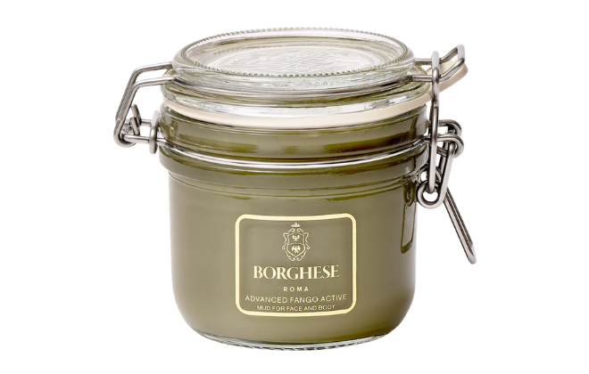 An active mud mask jar by Borghese. 